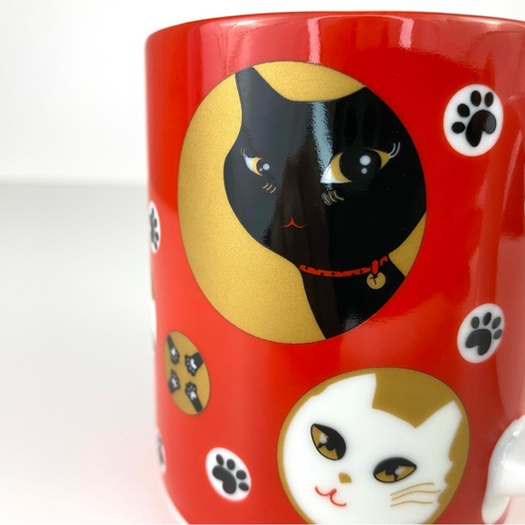 Crazy Cats Japan Red Black Gold Kitten Paw Prints 8 Fl Oz Coffee Tea Mug Cup - Picture 5 of 8